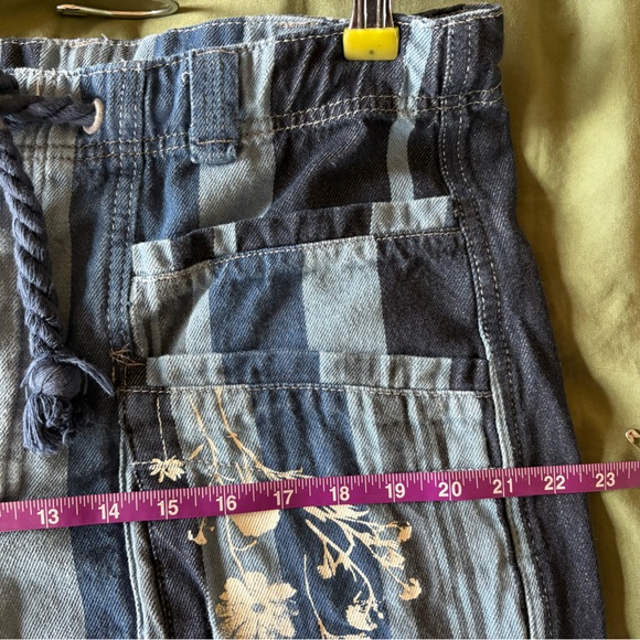 Free People Blue Striped Floral Embroidered Pants - Picture 10 of 11